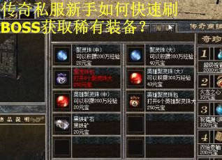 传奇私服新手如何快速刷BOSS获取稀有装备？